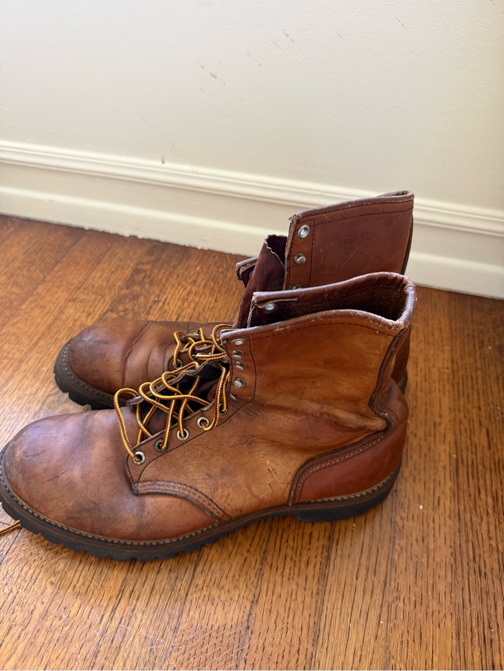 Irish Setter Brown Leather Work Boots with Yellow Laces
